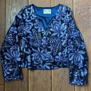 Girls Mia Joy Joyfolie Sequined Blue Black Floral Jacket Size 10